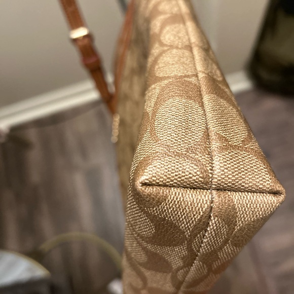 Coach Brown New Signature Shoulder Bag, 10 1/4" (L) x 9 3/4" (H) x 1 1/2" (W) - Picture 14 of 16